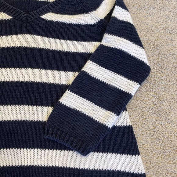 Talbots Navy Blue Stripe Sweater Women's Petite XS Cotton Blend Pullover Preppy - Picture 3 of 9